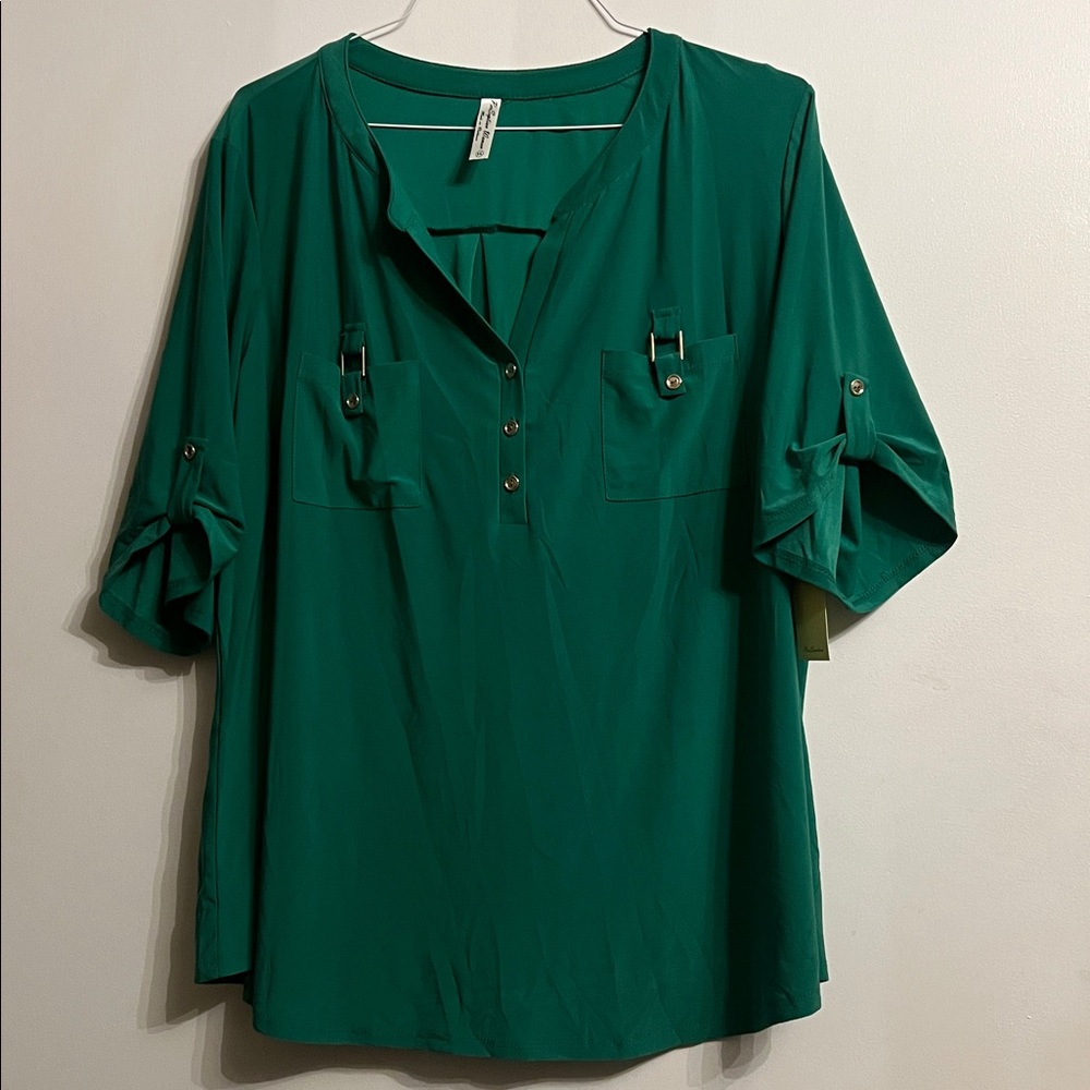 Perseption Teal Button-Front Blouse